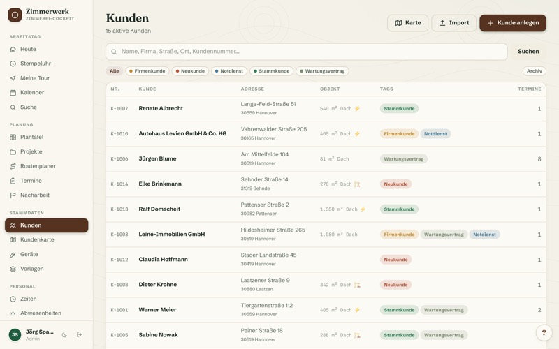 Customer list with tags & search