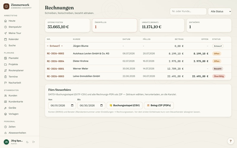 Invoices: instalments, open items & DATEV export