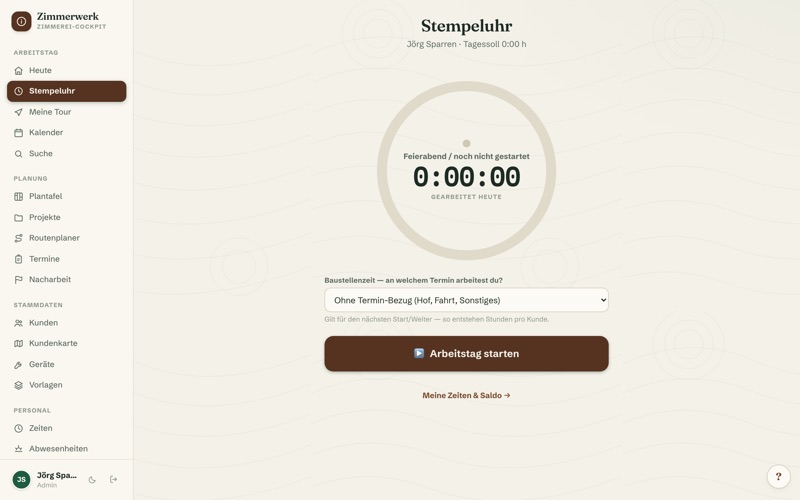 Time clock — hours booked straight to the project